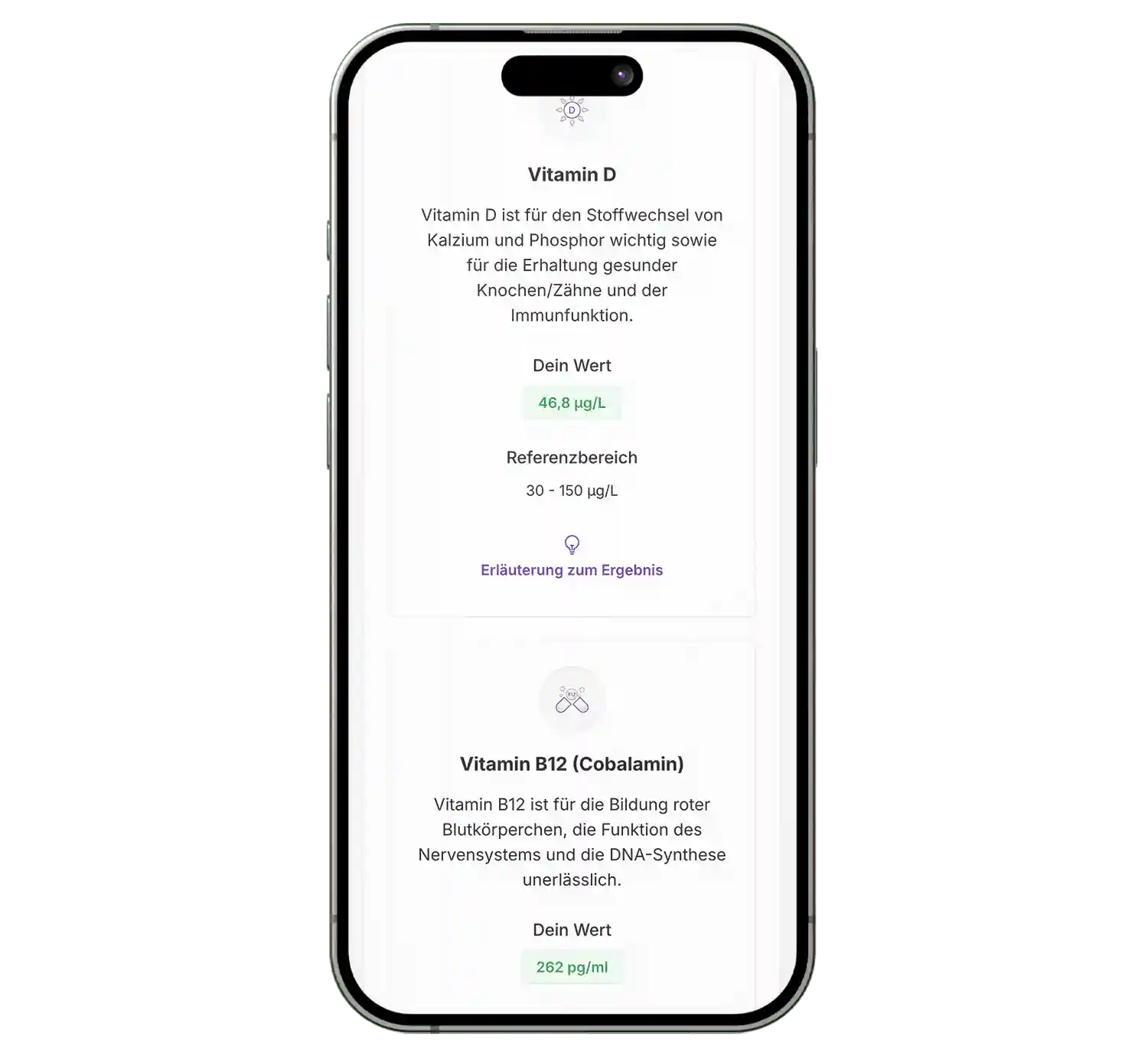 Smartphone mit digitalen Ergebnissen und Interpretationen